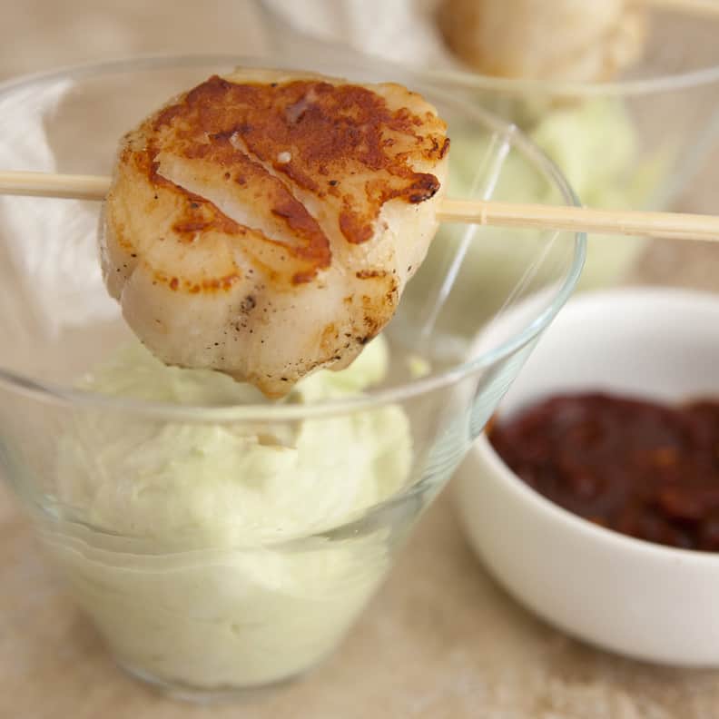 Seared Scallops with Avocado Mousse and Chipotle Sauce