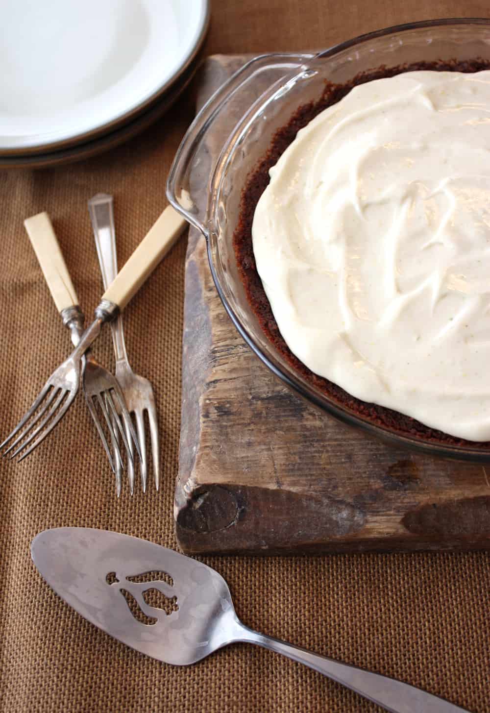 Lemon Lime icebox pie with a chocolate graham-cracker crust
