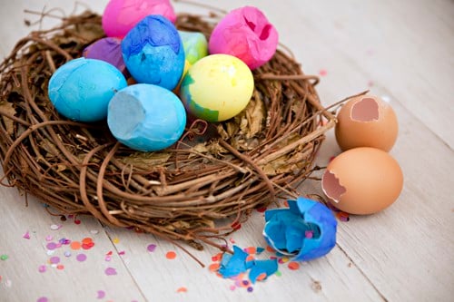 cascarones confetti eggs in a birds nest