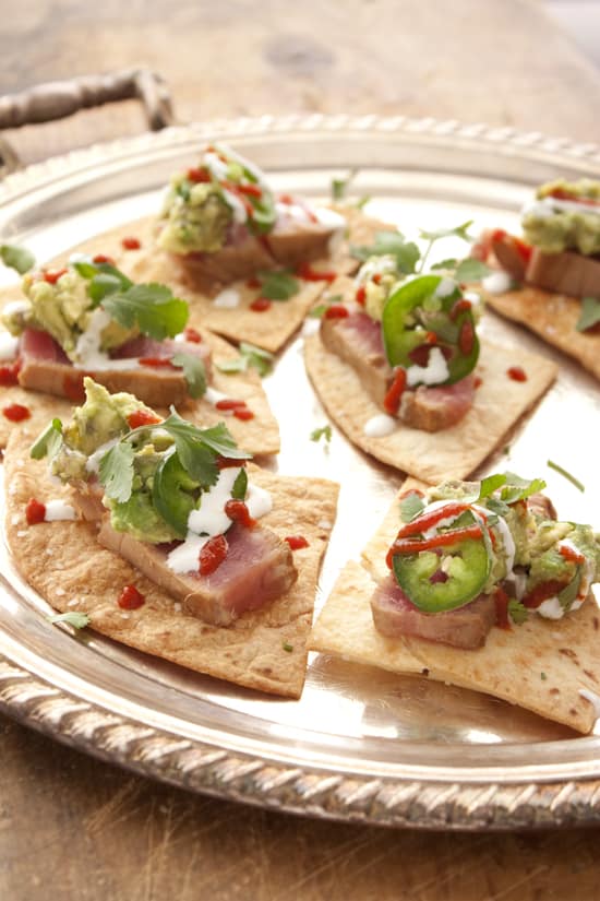 Seared Tuna on Baked Flour Tortilla Chips