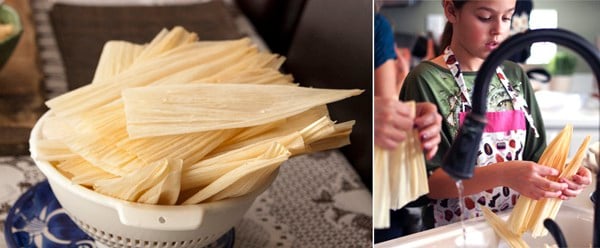 rinsing corn husks