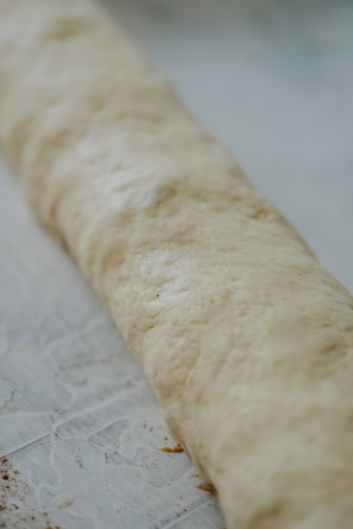 Rolled dough to make Dulce de Leche and Pecan Cinnamon Rolls
