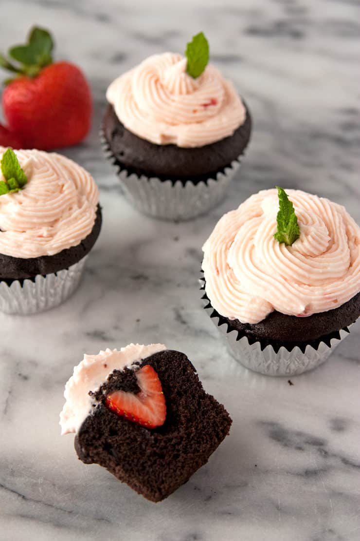 Chocolate Cupcakes with Strawberry Cream Cheese Frosting