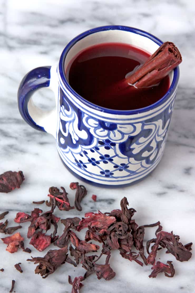 Hibiscus Jamaica Tea talavera cup with petals