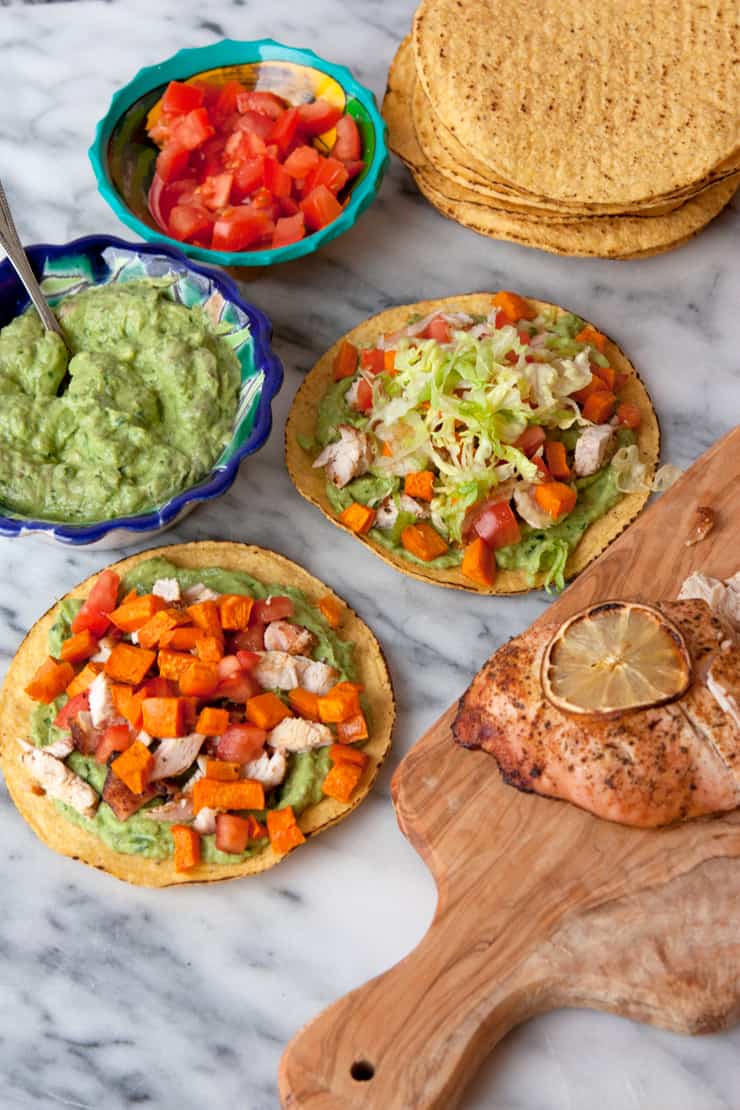 Roasted Turkey Tostadas with Avocado Spinach Sauce
