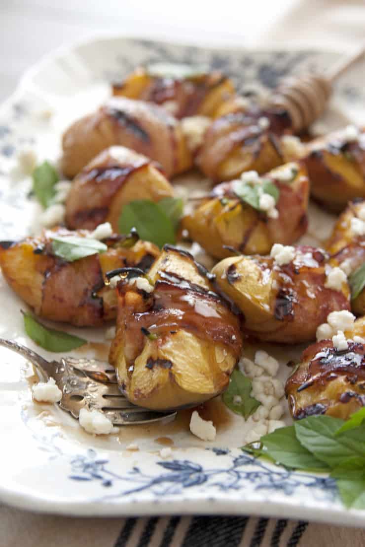 Bacon Wrapped Grilled Peaches with Honey and Queso Fresco