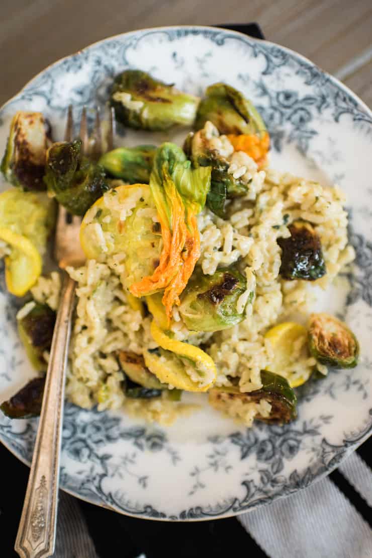 Summer Squash and Brussels Sprouts One-Pot Rice
