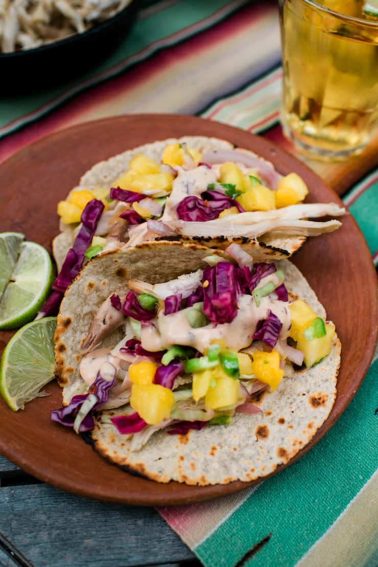 Rotisserie Chicken Tacos with Pineapple Mango Salsa and Curtido recipe photo