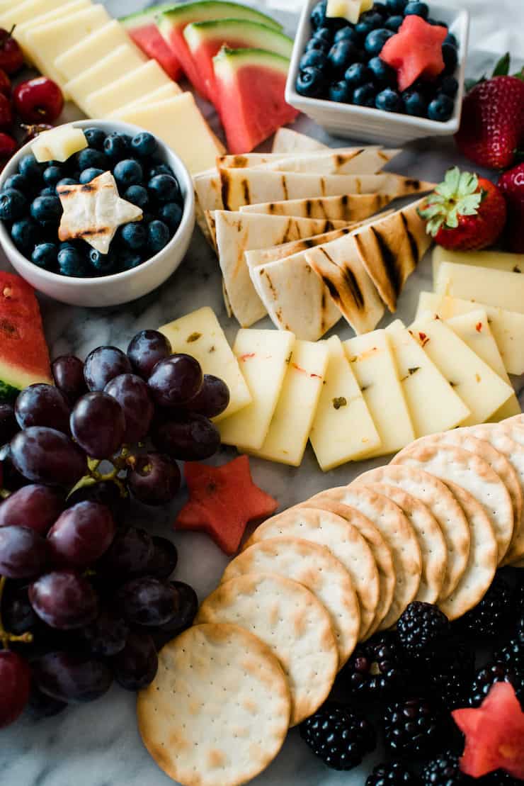 Red, White and Blue Fruit and Cheese Platter to celebrate the 4th of July