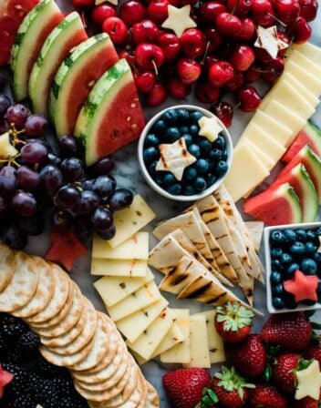 Red, White and Blue Fruit and Cheese Board served