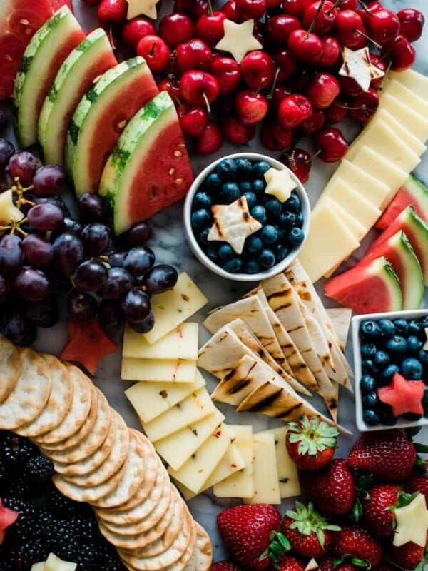 Red, White and Blue Fruit and Cheese Board served