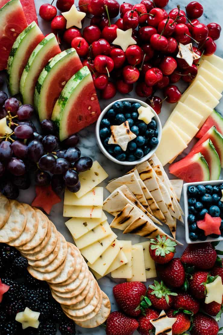 Red, White and Blue Fruit and Cheese Board served