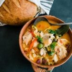Veracruz Style Cod fish stew served in a big bowl
