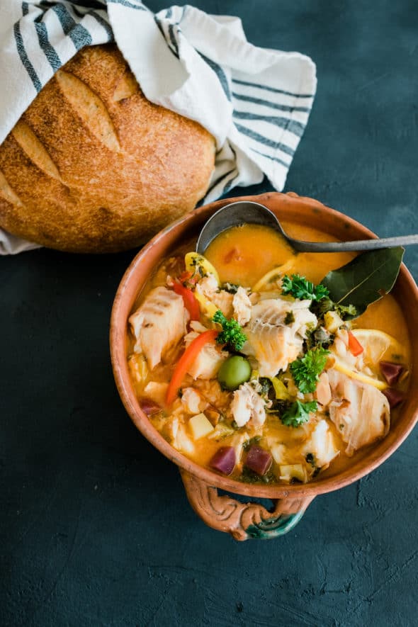 Veracruz Style Fish Soup (Bacalao a la Veracruzana) - Delicious Fish