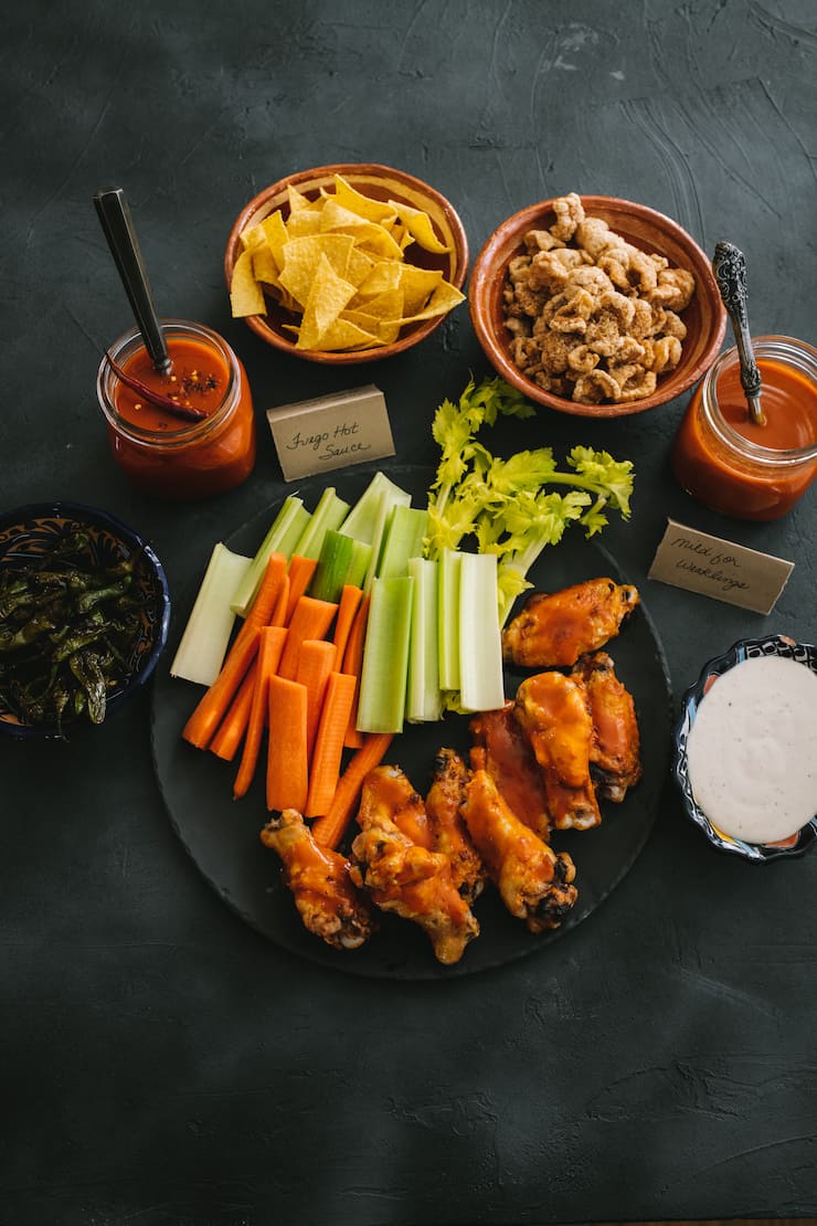 super bowl spread with Baked Chicken Wings 
