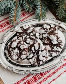 mexican chocolate christmas cookies on a silver platter