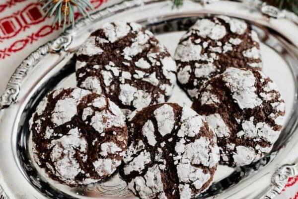 mexican chocolate christmas cookies on a silver platter