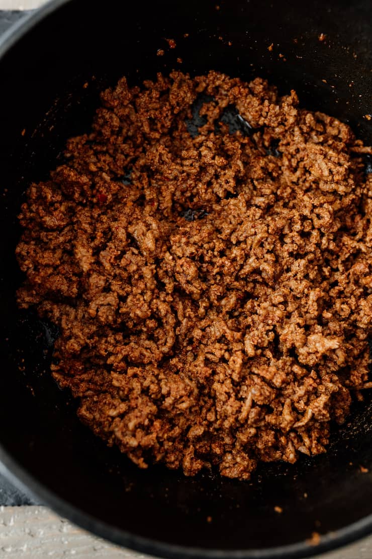 Mexican chorizo cooked in a skillet.