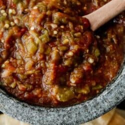 fire roasted salsa in a stone bowl