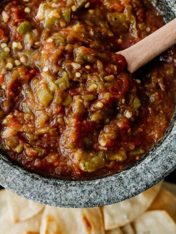 fire roasted salsa in a stone bowl