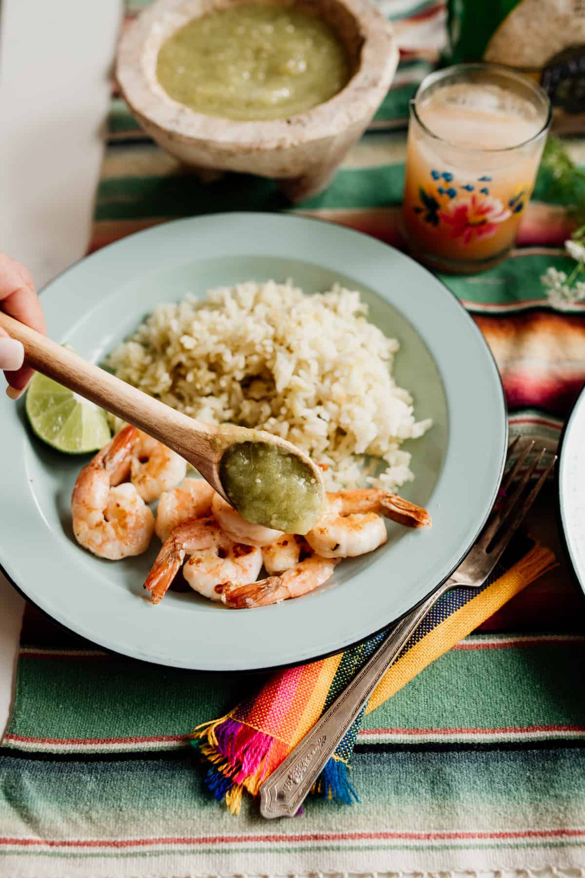 Salsa Verde Rice with Shrimp - Muy Bueno
