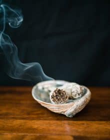 sage smoking in an abalone shell