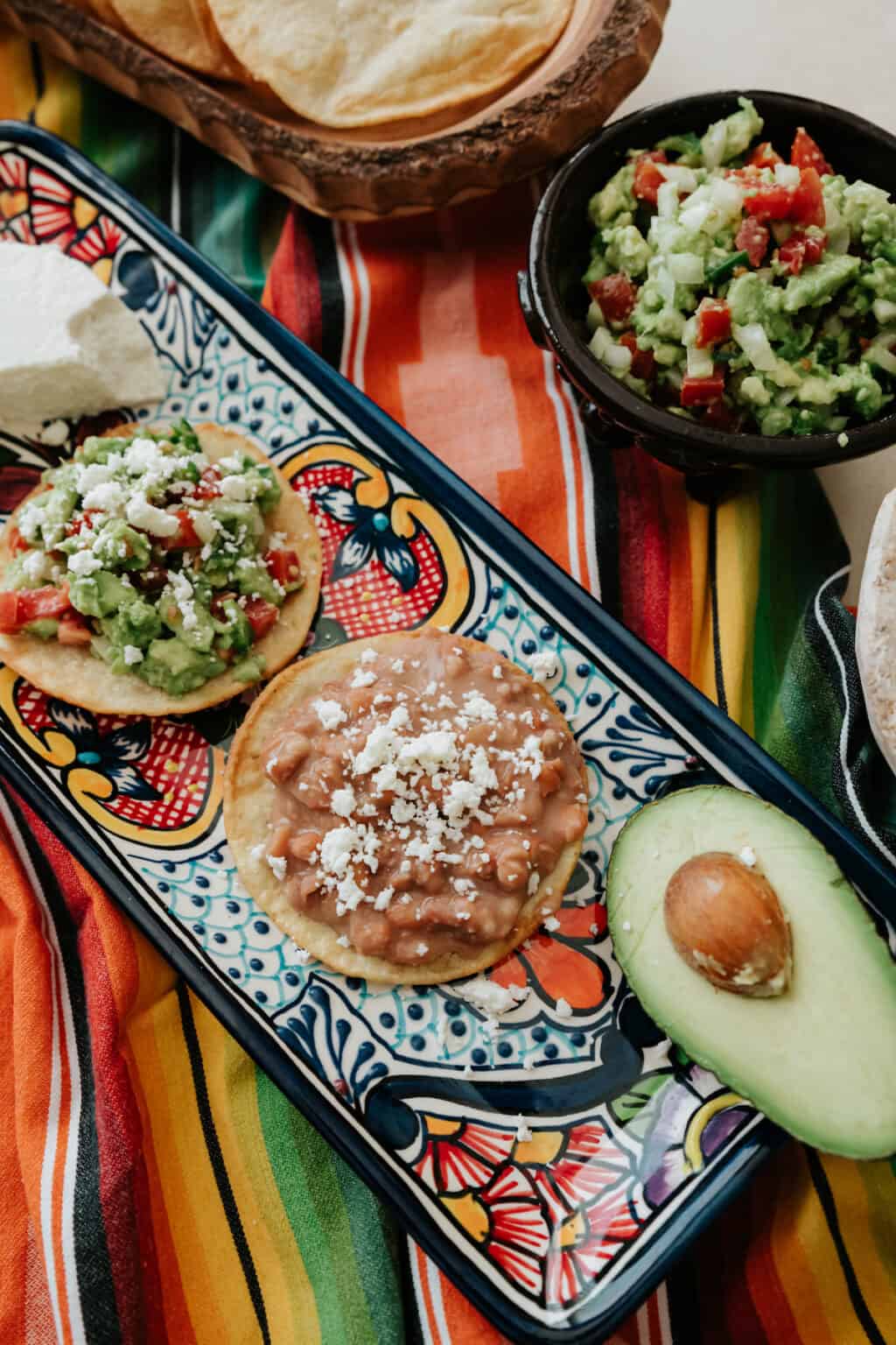 Vegetarian Mexican Tostadas With Refried Beans & Guacamole - Muy Bueno