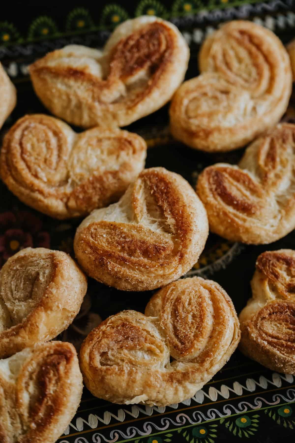 homemade orejas (Mexican palmiers) on a hand-painted servign tray.